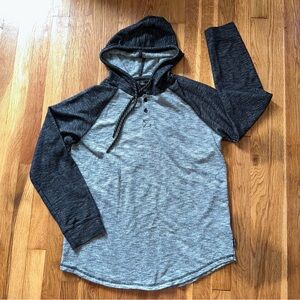 Ocean Current Men’s Henley Hoodie Long Sleeve Pullover Size Large Black & Gray